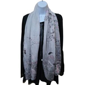 Elegant Sheer Scarf With Bird & Floral Design By Liang Dian nature elegant